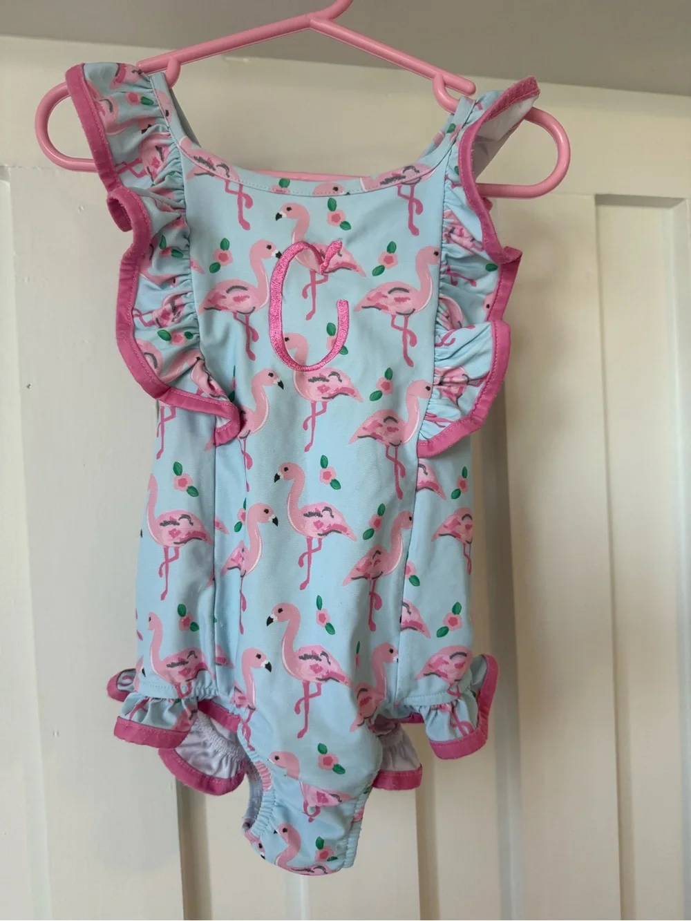 Pink Flamingo Ruffle One-Piece Bodysuit for Kids by